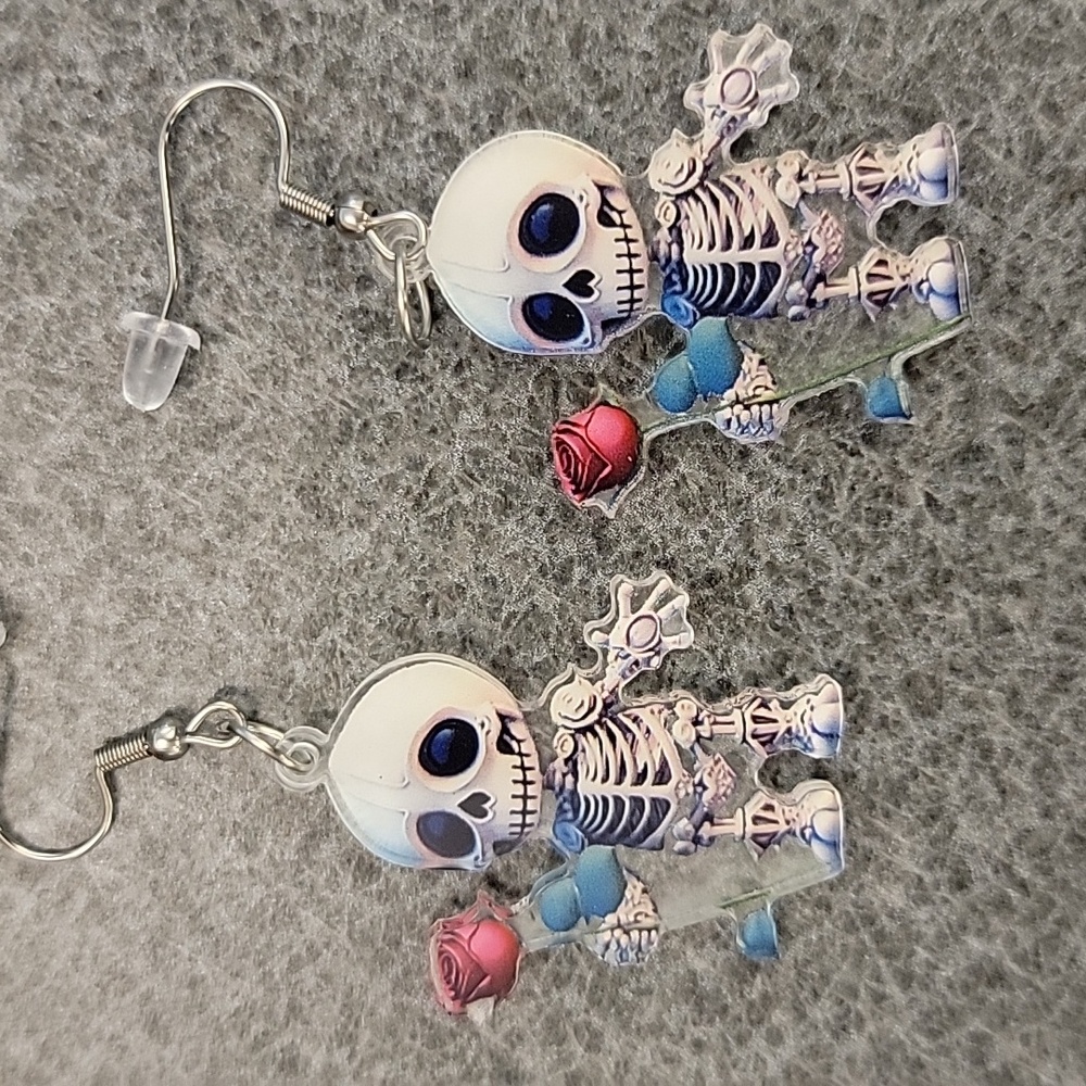 Skeleton Earrings with Rose